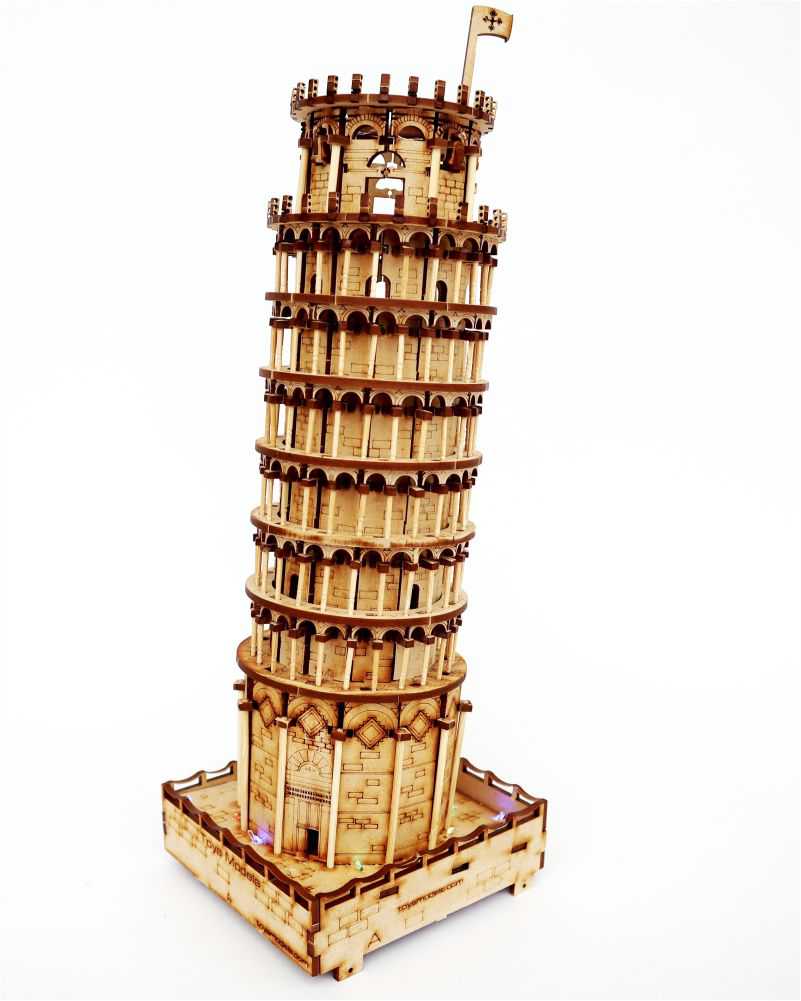 rompecabezas-3d-Maquetas-Arquitectura-madera-luces-torre-pisa-italia